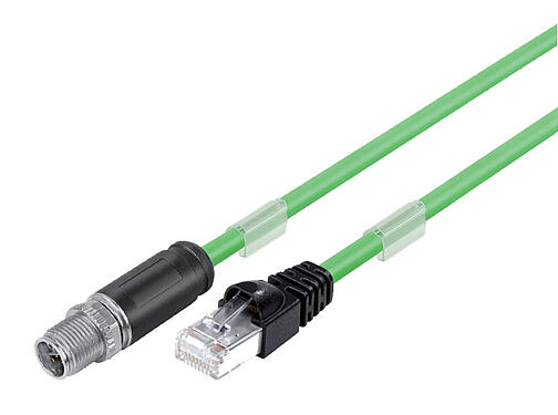 일러스트 79 9723 100 08 - M12/M12 연결 케이블 케이블 커넥터 - RJ45 커넥터, 콘택트 렌즈: 8, 쉴드, 케이블에 몰딩, IP67, UL, PUR, 녹색, AWG 26/7, 10m