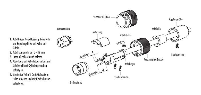 Montageanleitung Bajonett Kabelstecker, Polzahl: 2, 6,0-8,0 mm, ungeschirmt, löten, IP40