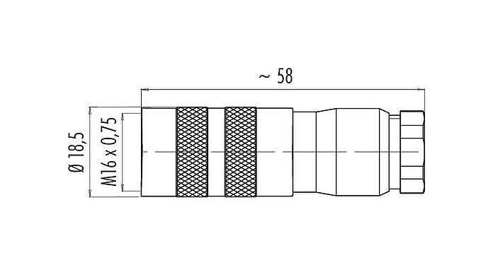 Bản vẽ tỷ lệ M16 Ổ cắm cáp, Số lượng cực : 5 (05-b), 6,0-8,0mm, có thể che chắn, hàn, IP67, UL 2238