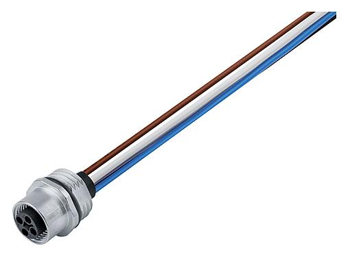Illustration M12 Embase femelle, Contacts: 4, non blindé, fils, IP68, UL 2238, M16x1,5, Montage frontal, coulé