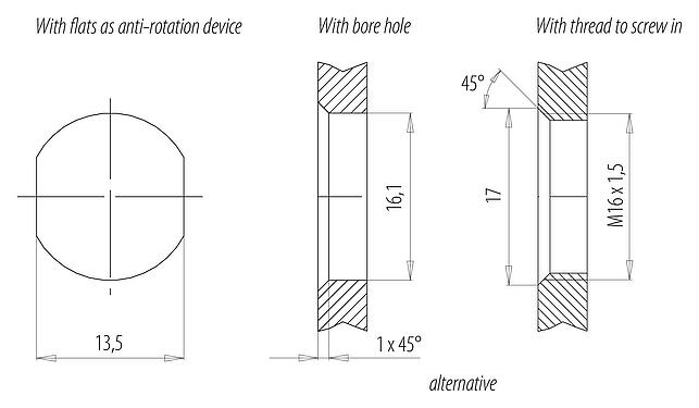 Lắp ráp mẫu M12 Ổ cắm gắn bảng, Số lượng cực : 4+PE, không có chống nhiễu, dây đơn, IP68, M16x1,5, Gắn phía trước, UL 2237 đang được chuẩn bị, túp lều