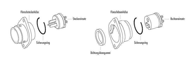 Einzelteildarstellung Bajonett Flanschstecker, Polzahl: 7, ungeschirmt, löten, IP40, Frontmontage