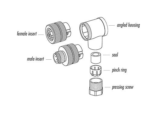항목 설명 99 2529 24 03 - M12 각진 플러그, 콘택트 렌즈: 2+PE, 4.0-6.0mm, 차폐되지 않음, 나사 클램프, IP67