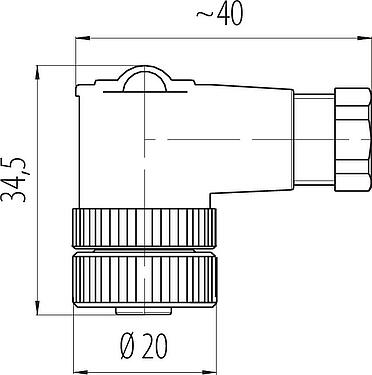 Dessin coté M12 Connecteur femelle coudé, Contacts: 2+PE, 4,0-6,0 mm, non blindé, pince à visser, IP67