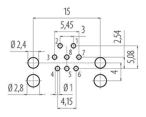 導體佈局 M12 針頭法蘭座,彎角, : 8, 非遮罩, THR, IP68, UL 2238, 後壁安裝, 用於PCB組裝