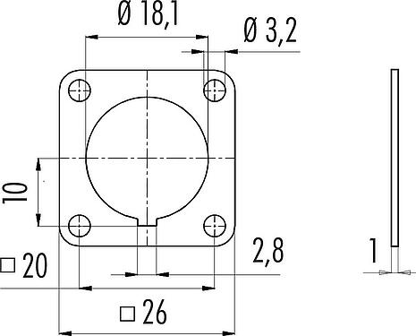 Desenho da escala Flange quadrada