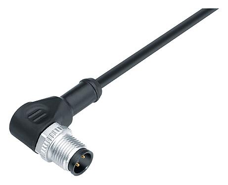Illustration M12 Male angled connector, Contacts: 3, unshielded, moulded on the cable, IP68/IP69K, UL 2238, PUR, black, 3 x 0.34 mm², 5 m