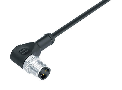 Illustration 77 4427 0000 20003-0200 - M12 Male angled connector, Contacts: 3, unshielded, moulded on the cable, IP68, UL, PVC, grey, 3 x 0.34 mm², 2 m