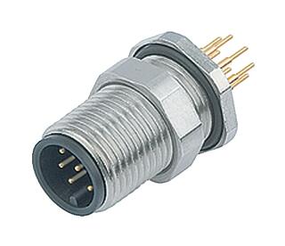 M12 Male panel mount connector, Contacts: 4, unshielded, THT, IP68, UL 2238, M12x1.0, Rear mounting, potted