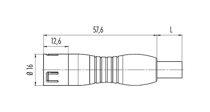 Scale drawing Snap-In Male cable connector, Contacts: 3, unshielded, moulded on the cable, IP67, UL 2238, PUR, black, 3 x 0.75 mm², 2 m