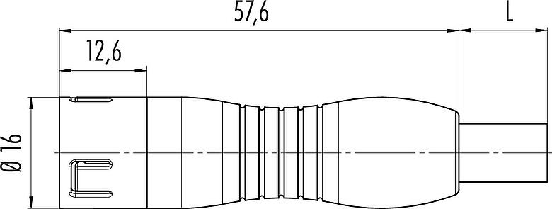 Dessin coté Snap-In Connecteur mâle, Contacts: 8, non blindé, surmoulé sur le câble, IP67, UL 2238, PUR, noir, 8 x 0,25 mm², 2 m