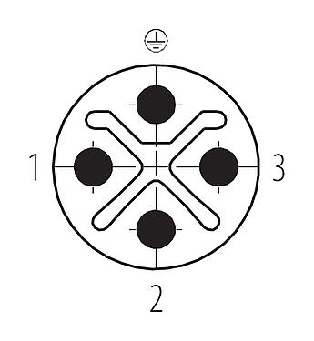 Disposition des contacts (Côté plug-in) M12 Connecteur mâle coudé, Contacts: 3+PE, 8,0-10,0 mm, non blindé, pince à visser, IP67, UL 2238, VDE