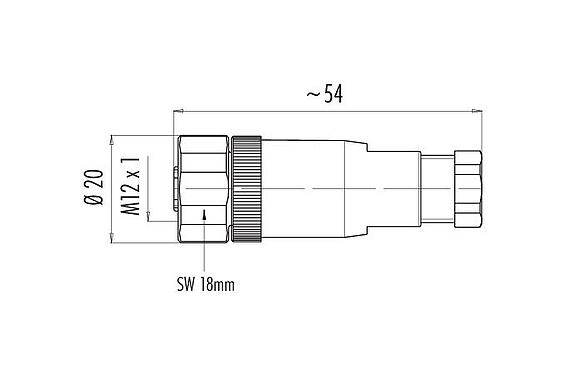 Scale drawing 99 0436 282 05 - M12 Female cable connector, Contacts: 5, 6.0-8.0 mm, unshielded, screw clamp, IP67, UL, PG 9