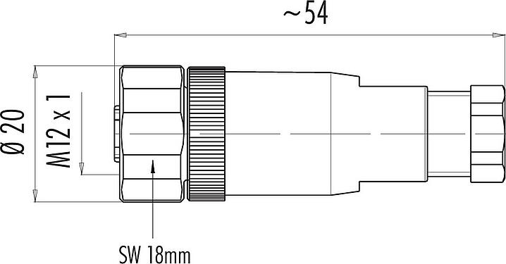 Scale drawing M12 Female cable connector, Contacts: 5, 4.0-6.0 mm, unshielded, screw clamp, IP67, UL 2238