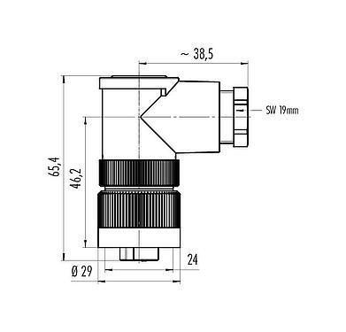 Schaaltekening RD24 Female haakse connector, aantal polen: 6+PE, 8,0-10,0 mm, onafgeschermd, krimpen (krimpcontacten dienen afzonderlijk te worden besteld), IP67, UL, ESTI+, VDE, PG 11