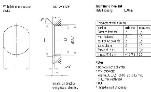 Amostra de montagem M12 Soquete de flange, Contatos: 8, blindável, THT, IP67, UL, M12x1,0, Montagem frontal, moldado