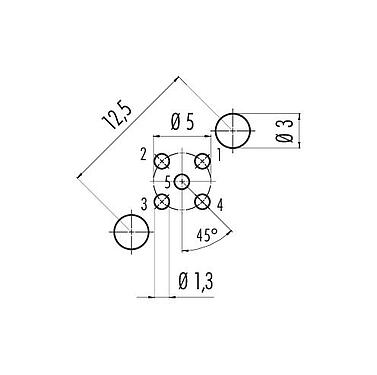 Conductor layout 86 0533 1120 00005 - M12 Male panel mount connector, Contacts: 5, shieldable, THT, IP68, UL, PG 9, front fastened