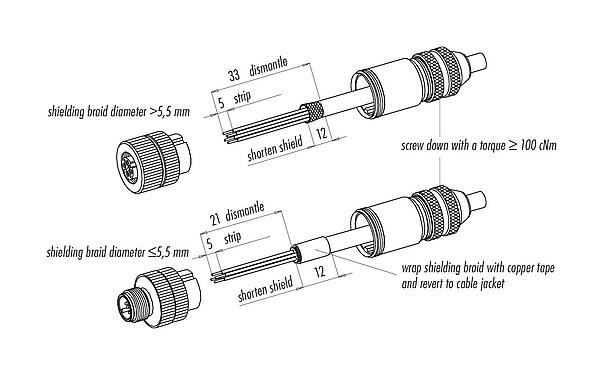 Monteringsanvisningar 99 1631 812 04 - M12 Kabelplugg, antal poler: 4, 8,0-9,0 mm, kan skärmas, skruvkläm, IP67, UL