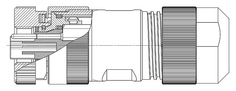 Dessin coté M12 Connecteur femelle, Contacts: 4+FE, 8,0-13,0 mm, non blindé, pince à visser, IP67, M12x1,0, UL 2237 en préparation, avec connexion PE