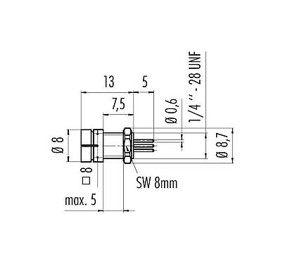 Schaaltekening 09 9765 20 04 - Snap-In Male panel mount connector, aantal polen: 4, onafgeschermd, THT, IP40