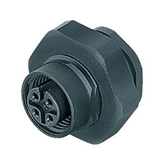 M12 Female panel mount connector, Contacts: 4, unshielded, solder, IP67, UL 2238, PG 9, Rear mounting
