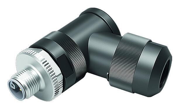 Illustration M12 Connecteur mâle coudé, Contacts: 4+FE, 8,0-13,0 mm, non blindé, pince à visser, IP67, UL 2238, M12x1,0, pour l'alimentation électrique