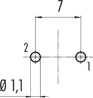 Conductor layout M16 Male panel mount connector, Contacts: 2 (02-a), unshielded, THT, IP40, M18x0,75, Rear mounting