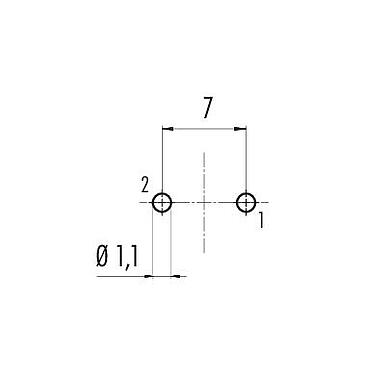 Conductor layout 09 0103 99 02 - M16 Male panel mount connector, Contacts: 2 (02-a), unshielded, THT, IP67, UL, front fastened