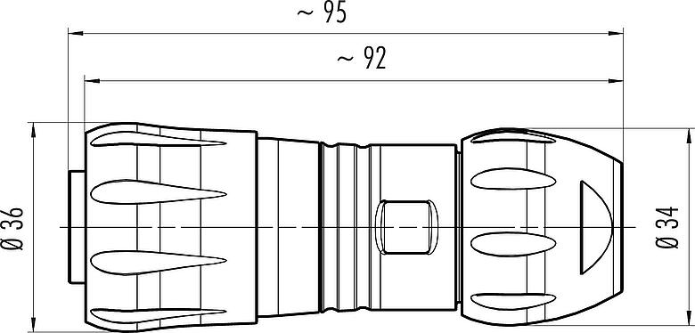 Výkres v měřítku Bajonet Kabelová box, : 4+3+PE, 7,0-17,0 mm, nestíněný, krimpování (krimpovací kontakty je třeba objednat zvlášť), IP68/IP69K, UL 2238, VDE, UV-Beständig