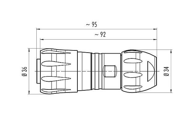 Maßzeichnung Bajonett Kabeldose, Polzahl: 4+PE, 7,0-17,0 mm, ungeschirmt, crimpen (Crimpkontakte müssen separat bestellt werden), IP68/IP69K, UL 2238, VDE, UV-Beständig