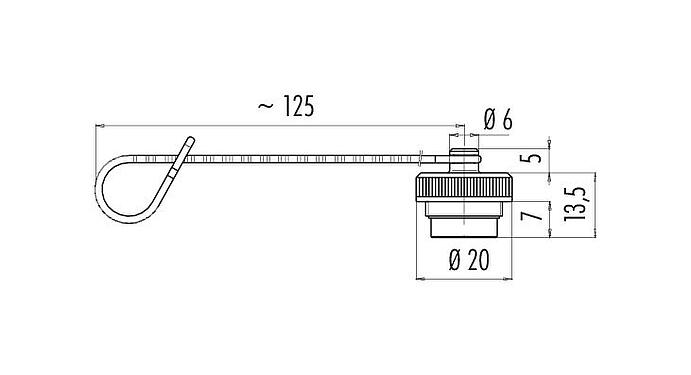 Dessin coté Capuchon de protection, IP67, pour connecteur femelle