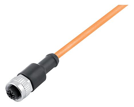 Kuva M12 Kaapelirasia, Napojen määrä: 3, suojaamaton, suihkutettu kaapelille, IP68/IP69K, UL 2238, PUR, oranssi, 3 x 0,34 mm², hitsaussovelluksiin varten, 2 m