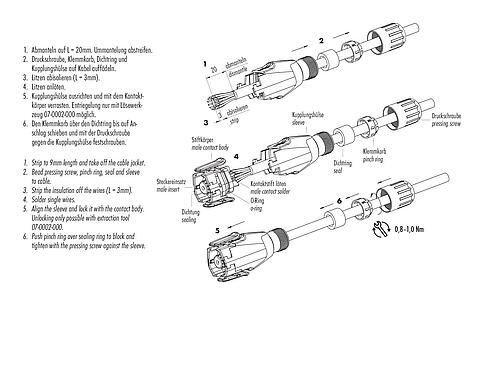 Assembly instructions Snap-In Male cable connector, Contacts: 12, 6.0-8.0 mm, unshielded, solder, IP54