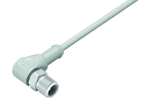 Illustration 77 3727 0000 20404-0200 - M12 Male angled connector, Contacts: 4, unshielded, moulded on the cable, IP69K, UL, Ecolab, PVC, grey, 4 x 0.34 mm², stainless steel, 2 m