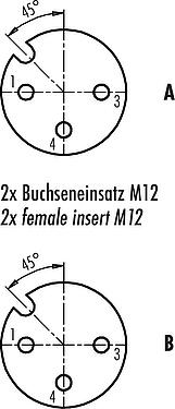 Contactconfiguratie (Insteekbereik) M12 Tweevoudige verdeler, Y-verdeler, stekker - 2 female, aantal polen: 4, onafgeschermd, aan de kabel aangegoten, IP68, UL 2238, PUR, zwart, 4 x 0,25 mm², met LED PNP, 2 m