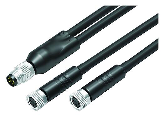 Abbildung M8 Kabelsplitter Kabelstecker - 2 Kabeldosen, Polzahl: 4/3, ungeschirmt, am Kabel angespritzt, IP67, UL 2238, PUR, schwarz, 3 x 0,34 mm², 1 m