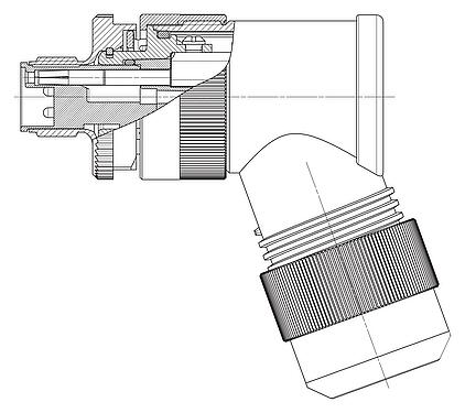 Масштабный чертеж M12 Угловой штекер, Количество полюсов: 4+FE, 8,0-13,0 мм, не экранированный, винтовая клемма, IP67, M12x1,0, для силового питания, UL 2237 в процессе подготовки, с соединением PE