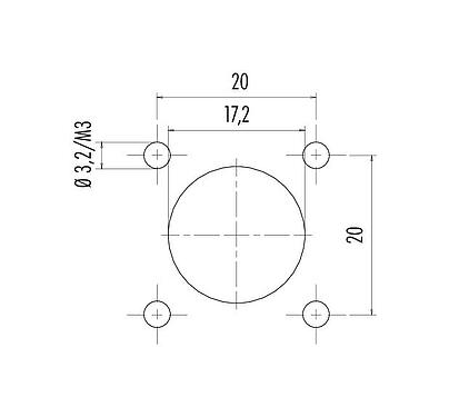Montageanleitung / Montageausschnitt M16 Vierkant-Flanschstecker, Polzahl: 8 (08-a), ungeschirmt, crimpen (Crimpkontakte müssen separat bestellt werden), IP68, UL 2238, AISG konform, M3 (4x), Frontmontage