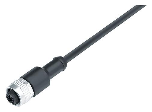 Abbildung M12 Kabeldose, Polzahl: 4, ungeschirmt, am Kabel angespritzt, IP68/IP69K, UL 2238, PUR, schwarz, 4 x 0,34 mm², 2 m