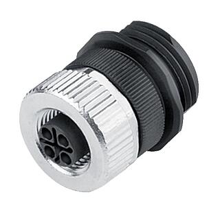 M12 メスパネルマウントコネクタ, 極数: 3+PE, 非シールド, ねじ圧着, IP68, UL 2238, VDE, M20x1.5, フロントマウント