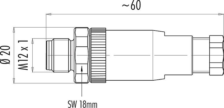 Scale drawing M12 Male cable connector, Contacts: 4, 6.0-8.0 mm, unshielded, screw clamp, IP67, UL 2238