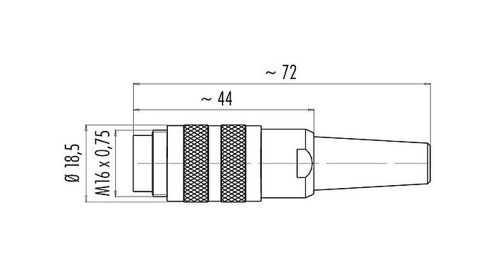 Maßzeichnung M16 Kabelstecker, Polzahl: 6 (06-a), 4,0-6,0 mm, schirmbar, löten, IP40