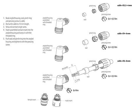 Assembly instructions 99 9155 03 03 - Snap-In Male angled connector, Contacts: 3, 2.5-4.0 mm, unshielded, solder, IP67