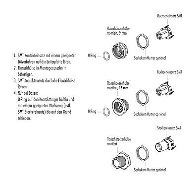 Montageanleitung M12 Flanschdose, Polzahl: 8, schirmbar, SMT, IP67, M14x1,0, Frontmontage