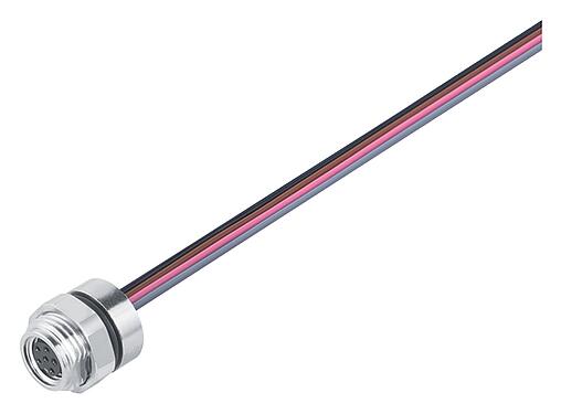 イラストレーション M8 メスパネルマウントコネクタ, 極数: 12, 非シールド, 単線, IP67/IP69K, UL 2238, M12x1.0, 背面パネルマウント, モールド成形
