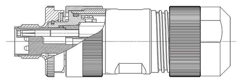 Масштабный чертеж M12 Кабельный штекер, Количество полюсов: 4+FE, 8,0-13,0 мм, не экранированный, винтовая клемма, IP67, M12x1,0, UL 2237 в процессе подготовки, с соединением PE