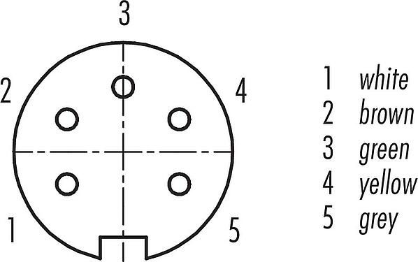 Contact arrangement (Plug-in side) M16 Female panel mount connector, Contacts: 5 (05-a), unshielded, single wires, IP67, UL 2238, M18x0,75, Front mounting
