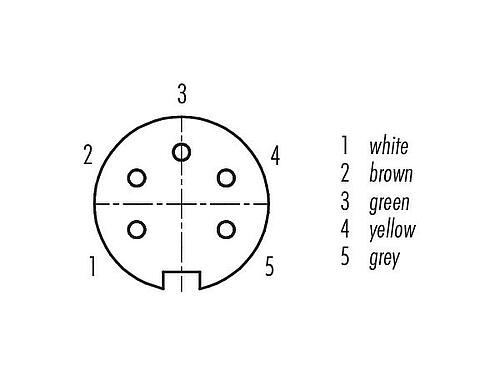 Contact arrangement (Plug-in side) M16 Female panel mount connector, Contacts: 5 (05-a), unshielded, single wires, IP67, UL 2238, M18x0,75, Front mounting