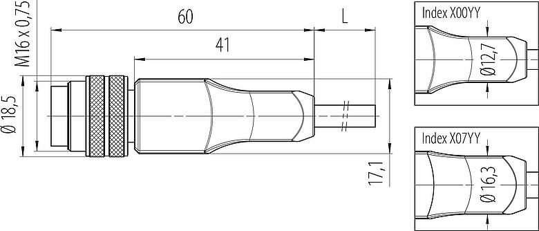 Skalritning M16 Kabelplugg, antal poler: 7 (07-a), oskärmad, fastgjuten på kabeln, IP67, PUR, svart, 8 x 0,25 mm², 5 m