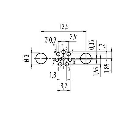 Conductor layout M8 Male panel mount connector, Contacts: 8, shieldable, THT, IP67, UL 2238, M8x1.0, Rear mounting